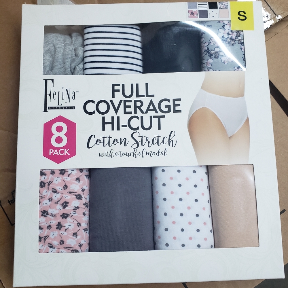Felina 8 Pack Full Coverage Hi Cut Cotton Panty